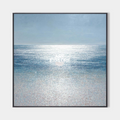 Original hand painted blue silver coastal ocean oil painting canvas wall art, nordic scandinavian minimalist elegant luxury modern livi