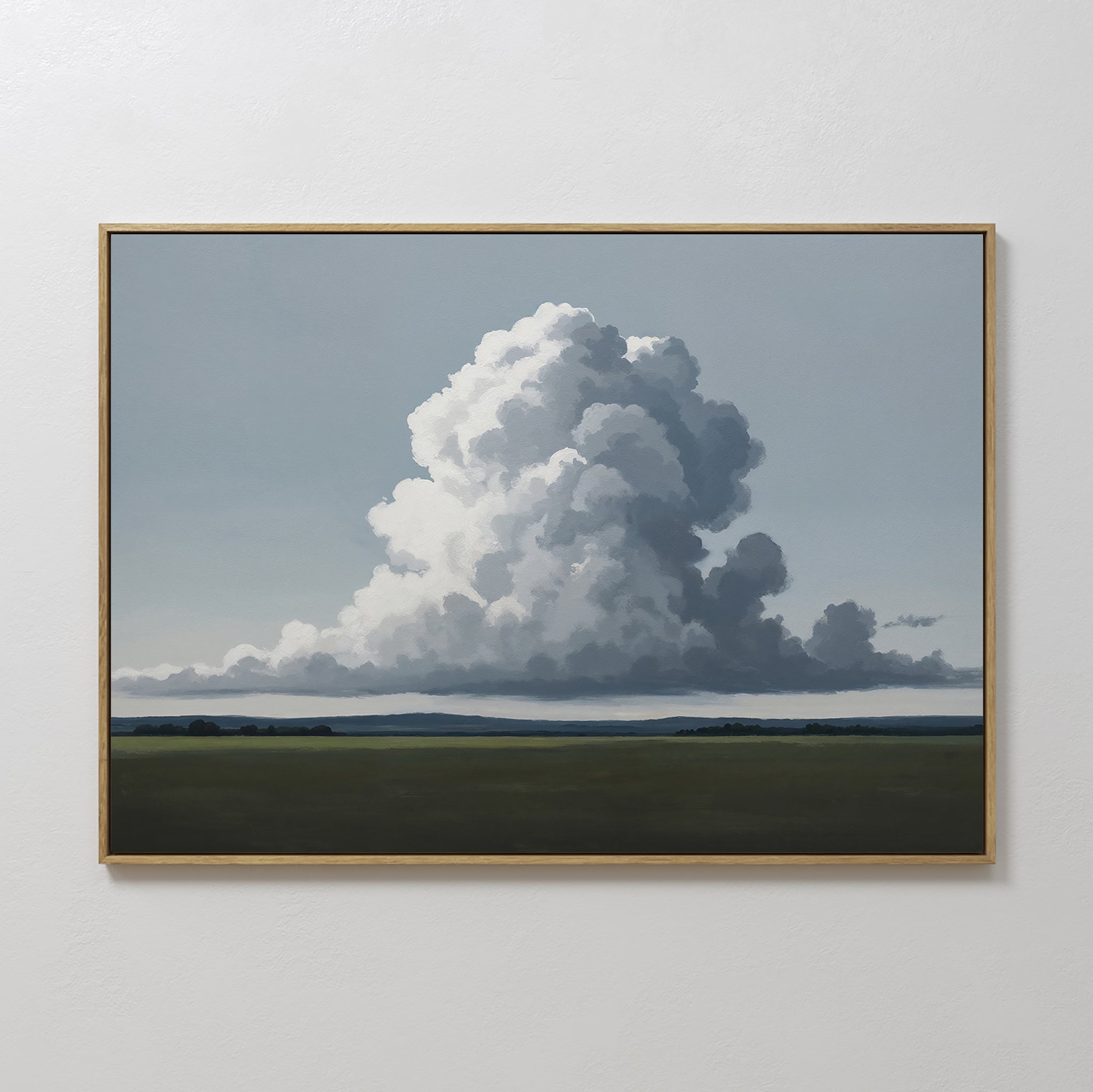 Hand painted original oil painting storm cloud dark green field blue grey sky canvas wall art nordic scandinavian elegant luxury modern interior home