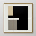 Original hand painted black geometric oil painting canvas wall art, bold tan grey blocks red line nordic scandinavian elegant luxury modern home decor