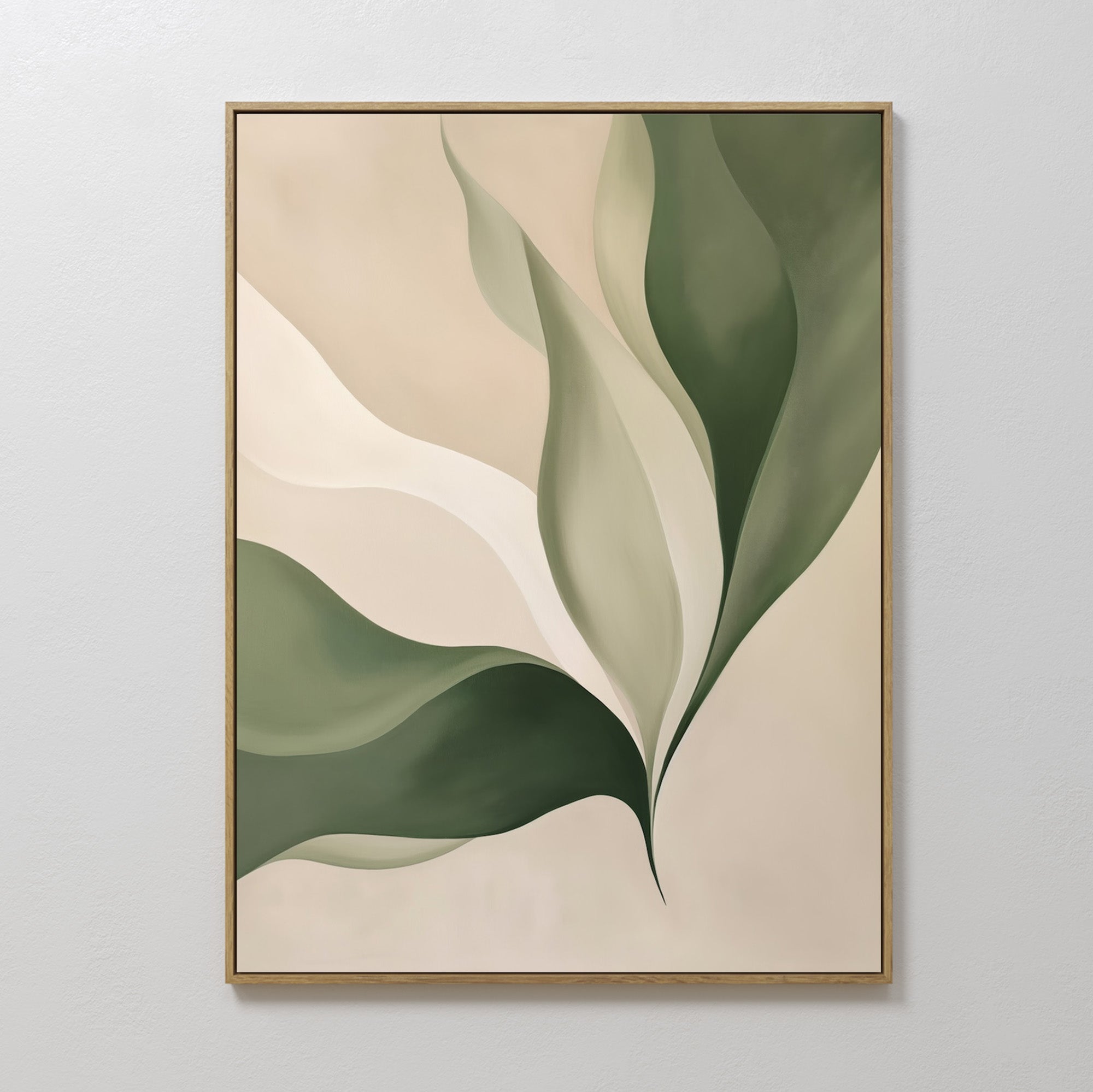 Original hand painted sage green forest botanical oil painting canvas wall art, nordic scandinavian elegant luxury minimalist modern living room home