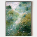Original hand painted sage green botanical oil painting canvas wall art, impressionist wildflowers, nordic scandinavian elegant luxury