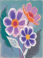 Teal Bloom Botanical Bold Painting Art - Vertical