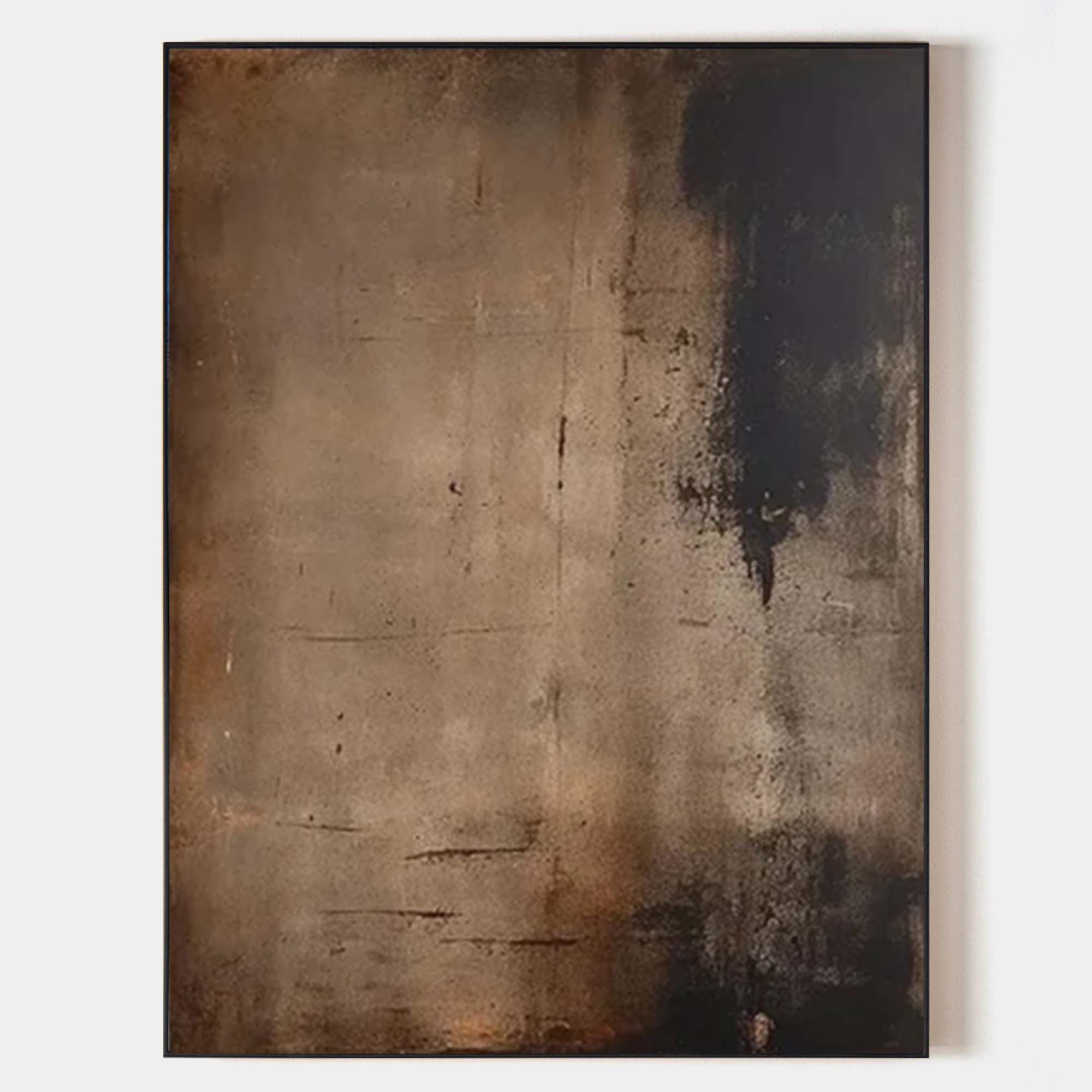 Original hand painted dark moody abstract oil painting canvas wall art, charcoal sienna taupe nordic scandinavian elegant luxury modern