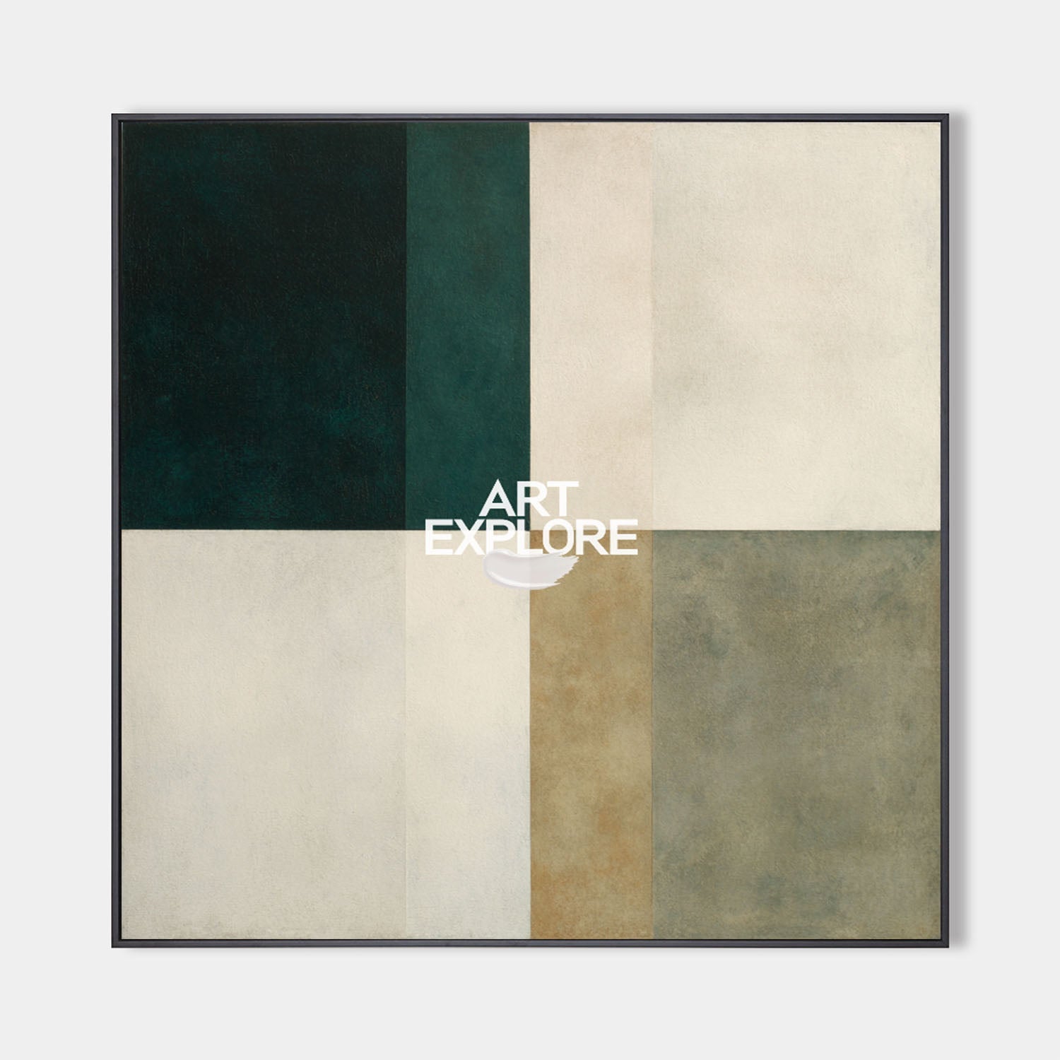 Original hand painted teal sage geometric abstract oil painting canvas wall art, nordic scandinavian minimalist elegant luxury modern h