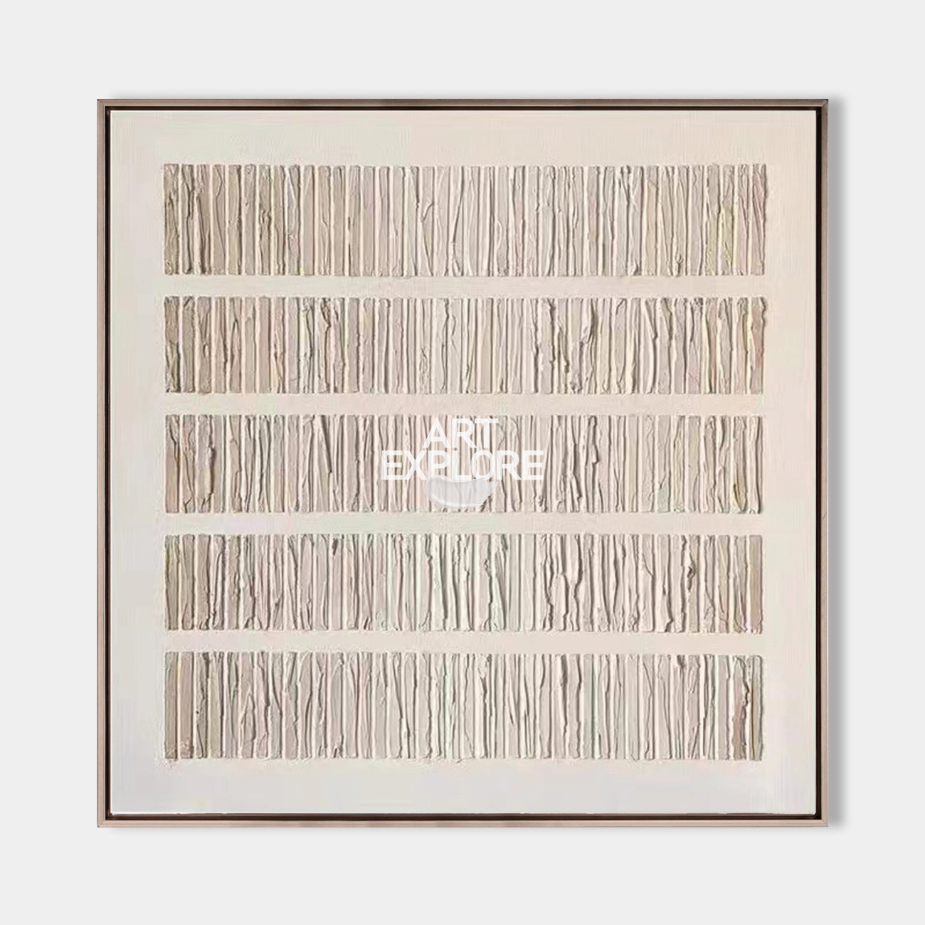 Original hand painted ivory taupe textured vertical stripe abstract oil painting canvas wall art, nordic scandinavian minimalist elegan