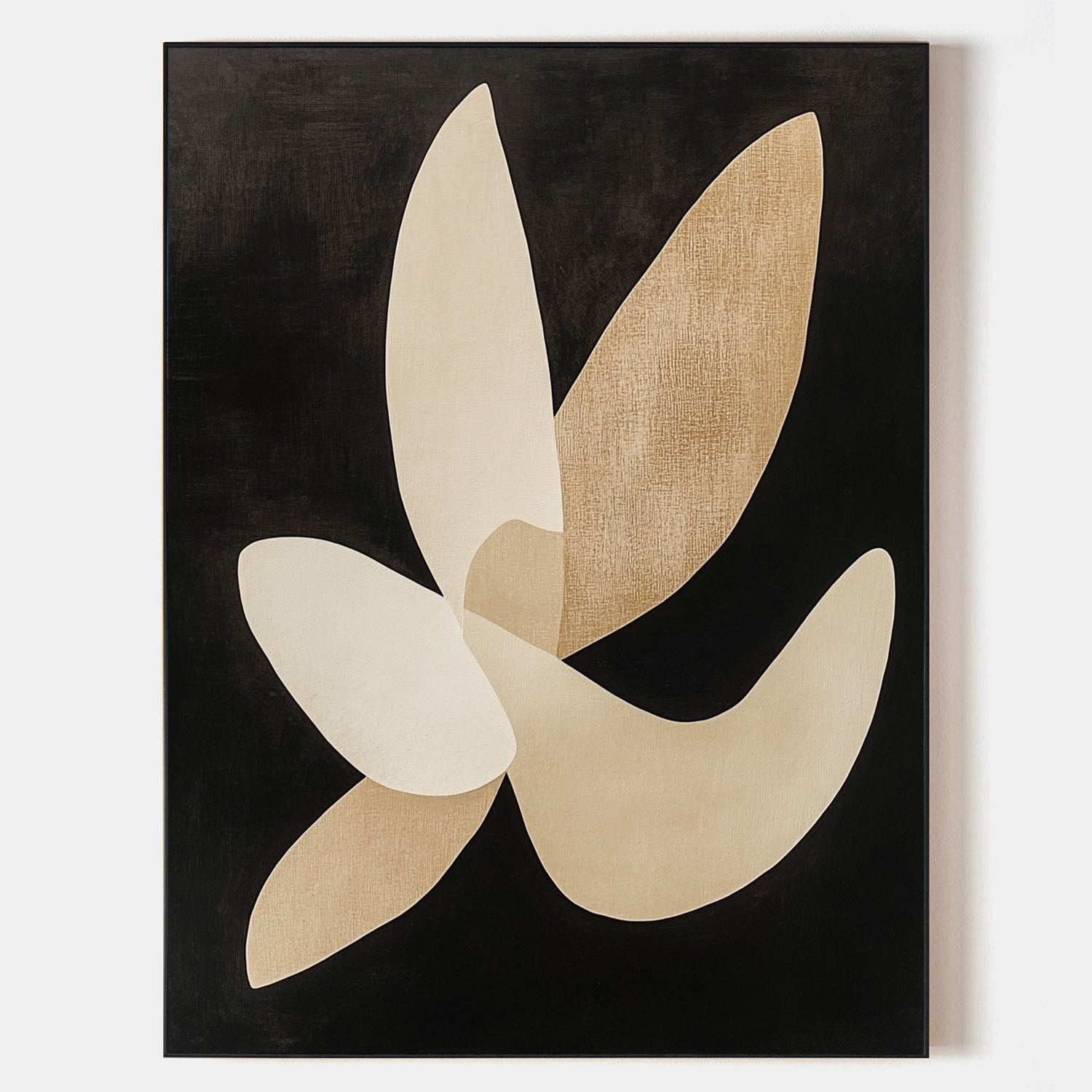 Original hand painted ivory gold abstract botanical oil painting canvas wall art, nordic scandinavian minimalist elegant luxury modern