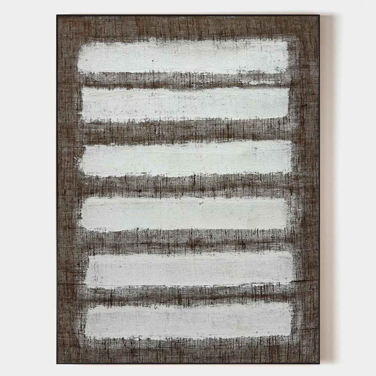 Original hand painted dark charcoal white stripe abstract oil painting canvas wall art, nordic scandinavian minimalist elegant luxury m