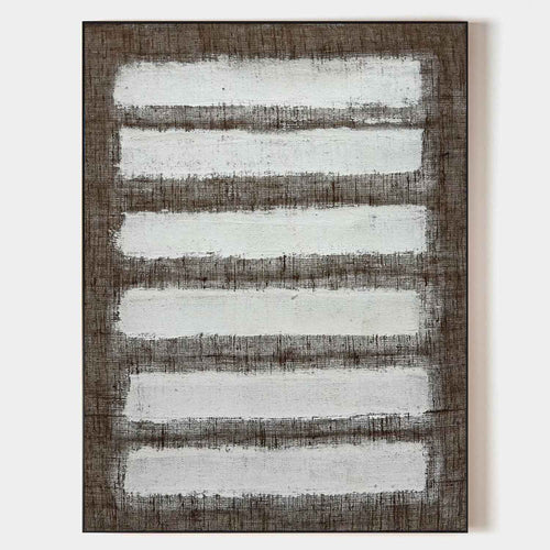 Original hand painted dark charcoal white stripe abstract oil painting canvas wall art, nordic scandinavian minimalist elegant luxury m