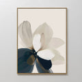 Hand painted original ivory and navy teal abstract floral oil painting canvas wall art, nordic scandinavian elegant luxury minimalist modern home deco