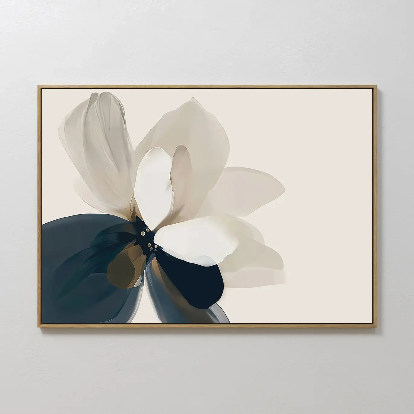 Hand painted original ivory and navy abstract floral oil painting canvas wall art, nordic scandinavian elegant luxury minimalist modern living room ho