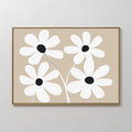 Original hand painted white daisy botanical oil painting canvas wall art, sand beige nordic scandinavian minimalist elegant luxury modern home decor i