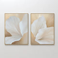 Original hand painted white botanical floral oil painting set of 2 canvas wall art, nordic scandinavian elegant luxury minimalist modern living room h