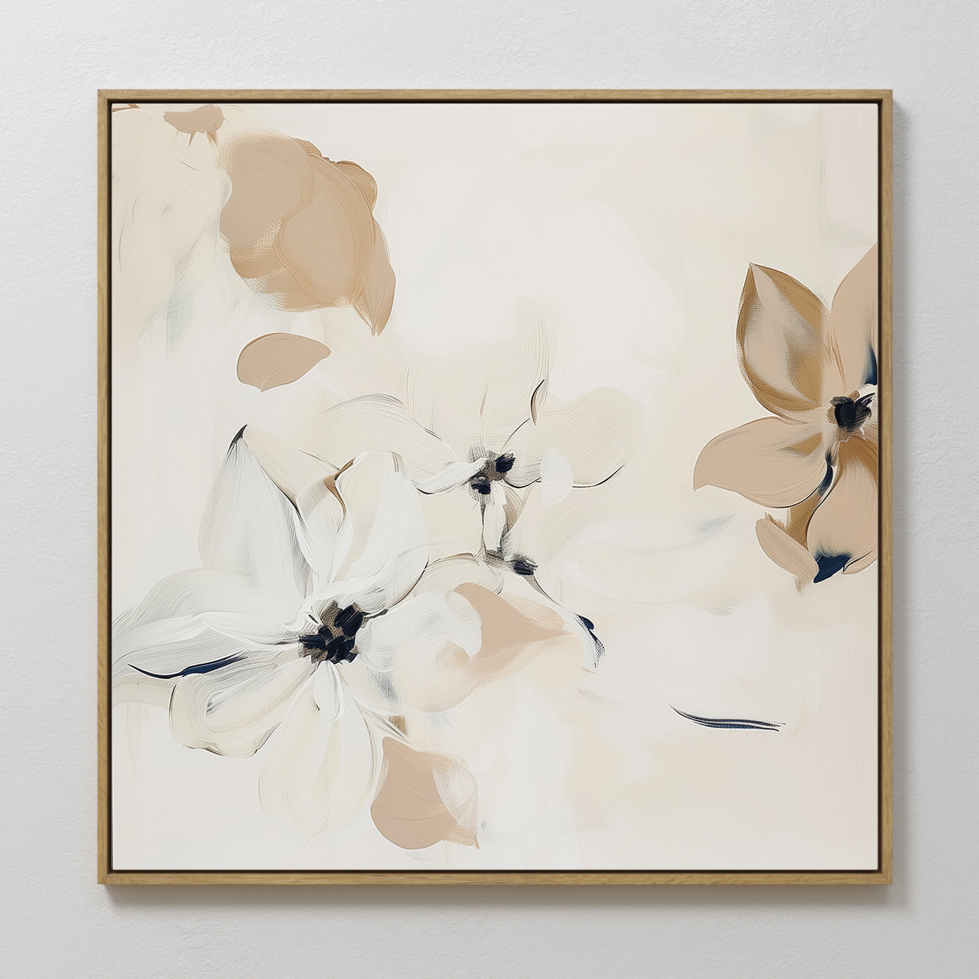Original hand painted ivory beige abstract floral oil painting canvas wall art, nordic scandinavian elegant luxury minimalist modern living room home