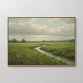Original hand painted green meadow wildflower stream oil painting canvas wall art, vintage elegant luxury nordic scandinavian modern living room home