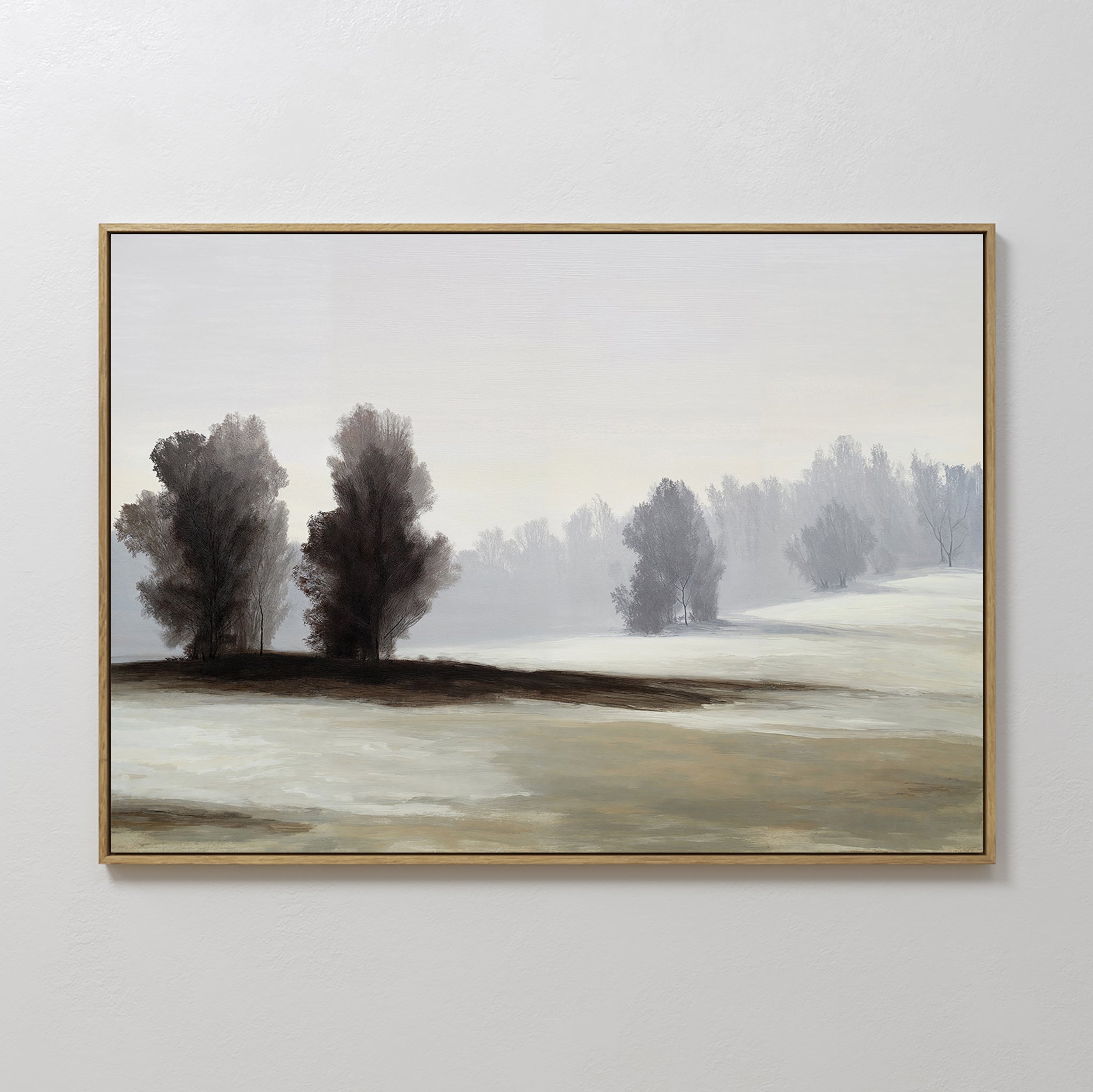 Original hand painted grey brown misty landscape oil painting canvas wall art, nordic scandinavian elegant luxury minimalist modern living room home d