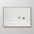 Hand painted original oil painting white snowy winter landscape two bare trees canvas wall art nordic scandinavian elegant luxury minimalist modern ho