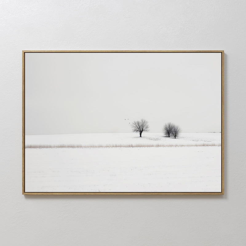 Hand painted original oil painting white snowy winter landscape two bare trees canvas wall art nordic scandinavian elegant luxury minimalist modern ho