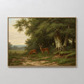 Original hand painted amber brown deer forest oil painting canvas wall art, vintage elegant luxury rustic modern living room home decor interior desig