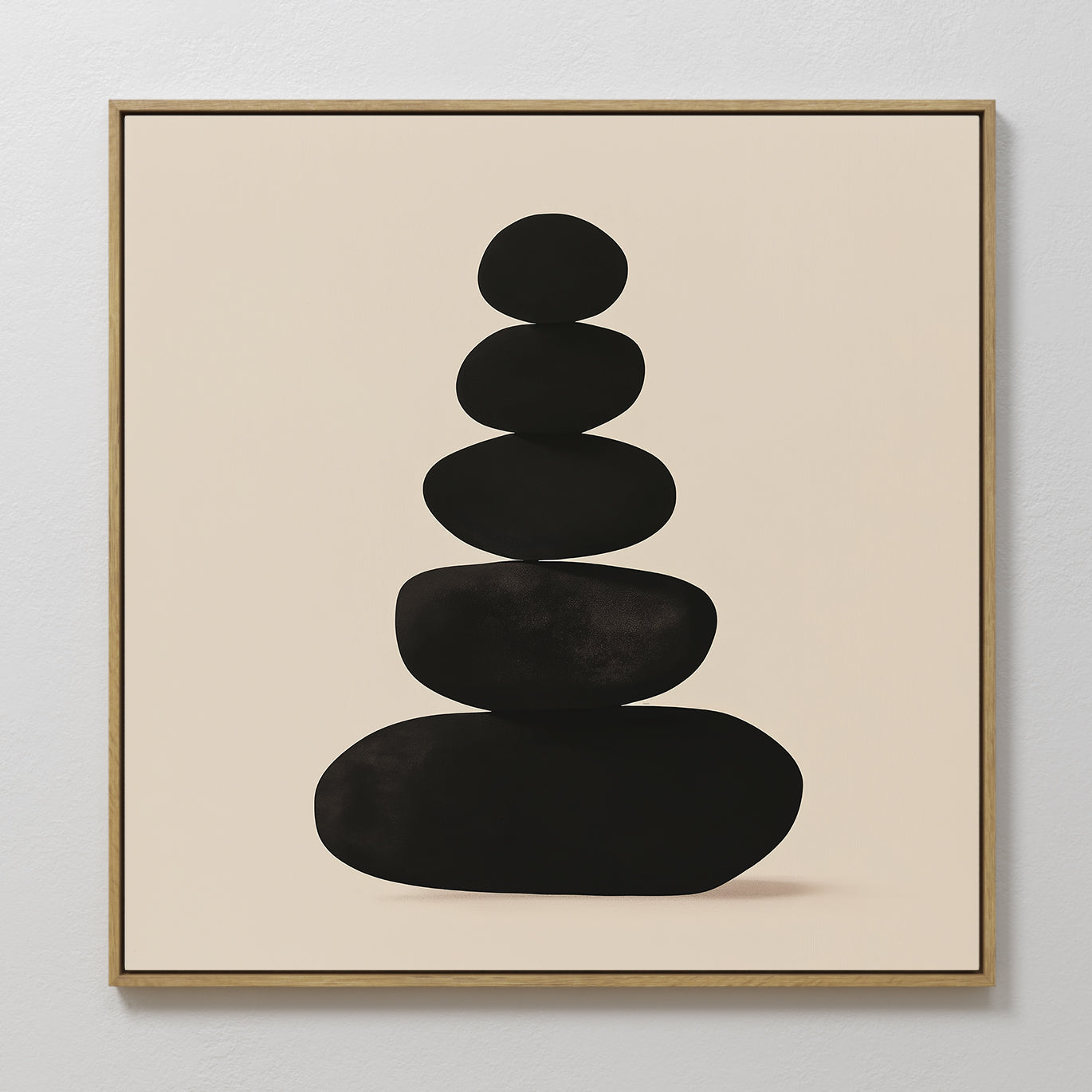 Original hand painted black stacked zen stones oil painting canvas wall art, nordic scandinavian japandi elegant luxury minimalist modern home decor i