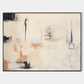 Original hand painted ivory terracotta charcoal abstract oil painting canvas wall art, nordic scandinavian minimalist elegant luxury mo