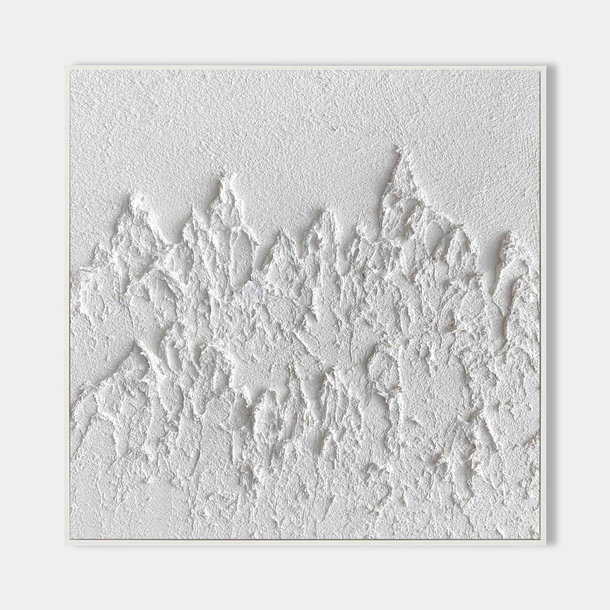 Original hand painted white textured mountain landscape oil painting canvas wall art, nordic scandinavian minimalist elegant luxury mod