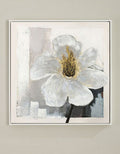 Original hand painted white magnolia floral oil painting canvas wall art, gold centre, nordic scandinavian minimalist elegant luxury mo