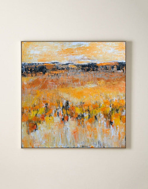 Original hand painted amber orange abstract landscape oil painting canvas wall art, modern elegant luxury nordic scandinavian home deco