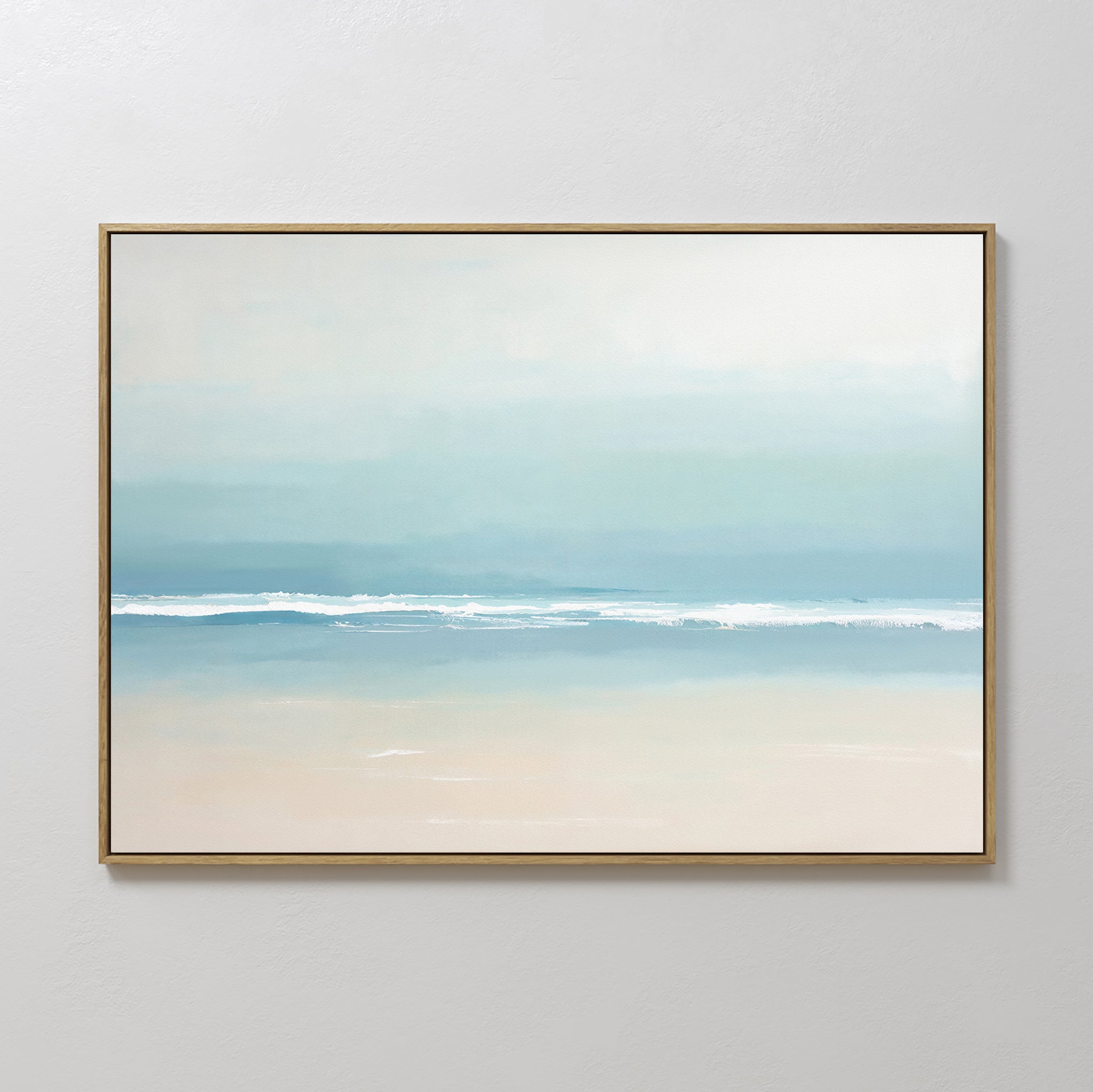 Original hand painted teal seafoam beige coastal ocean oil painting canvas wall art, nordic scandinavian elegant luxury minimalist modern living room