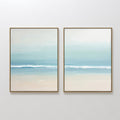 Original hand painted teal aqua beige coastal seascape oil painting diptych canvas wall art, nordic scandinavian elegant luxury modern living room hom
