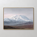 Original hand painted snow mountain oil painting canvas wall art, muted blue white violet misty valley nordic scandinavian elegant luxury modern home