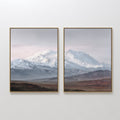 Original hand painted icy blue snow mountain oil painting canvas wall art diptych, nordic scandinavian elegant luxury modern living room home decor in