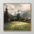 Hand painted original oil painting alpine mountain valley sage green wildflower meadow canvas wall art nordic scandinavian elegant luxury modern home