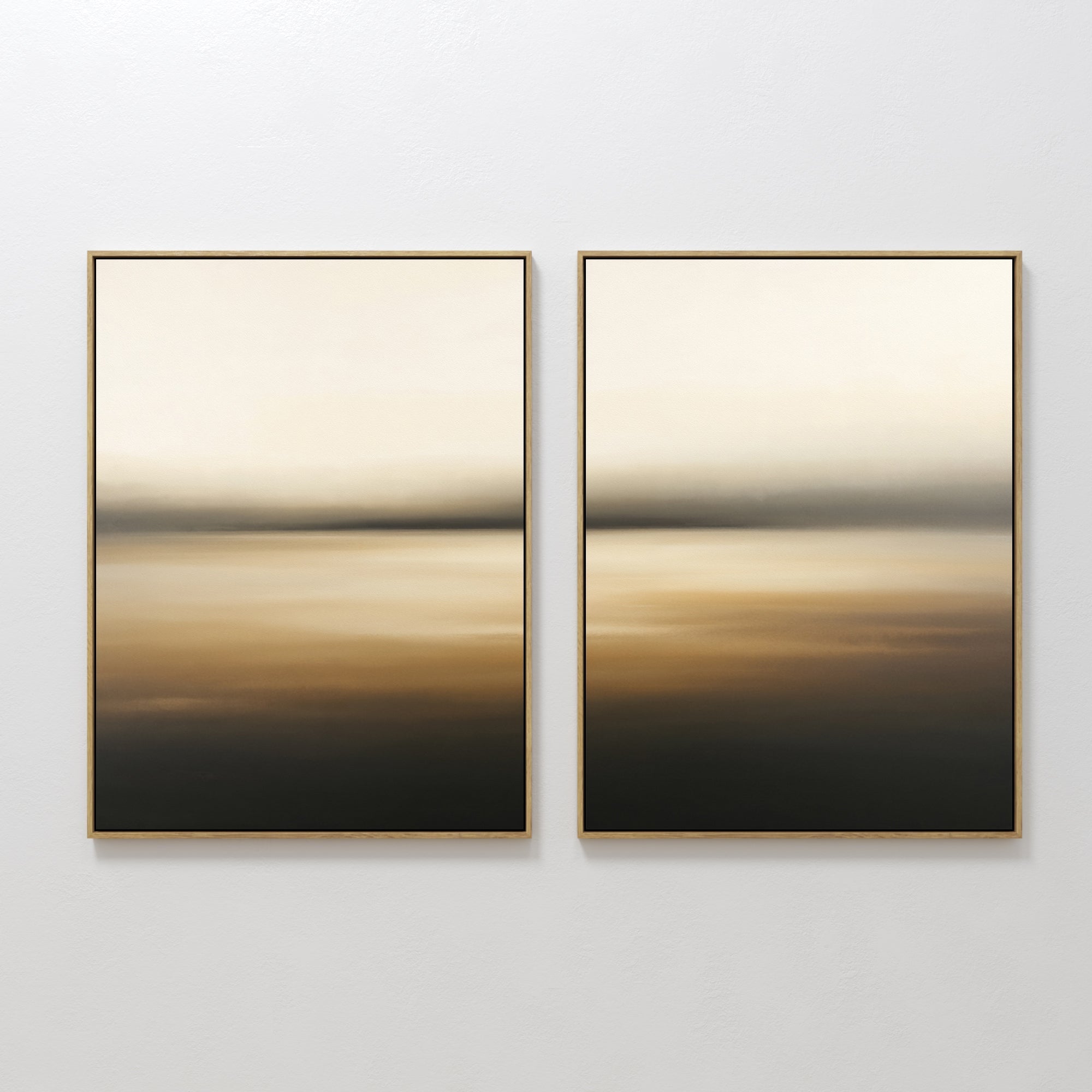 Original hand painted black amber ivory atmospheric abstract oil painting canvas wall art set of 2, nordic scandinavian elegant luxury modern living r
