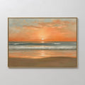 Original hand painted orange amber sunset beach ocean waves oil painting canvas wall art, elegant luxury modern coastal nordic scandinavian home decor