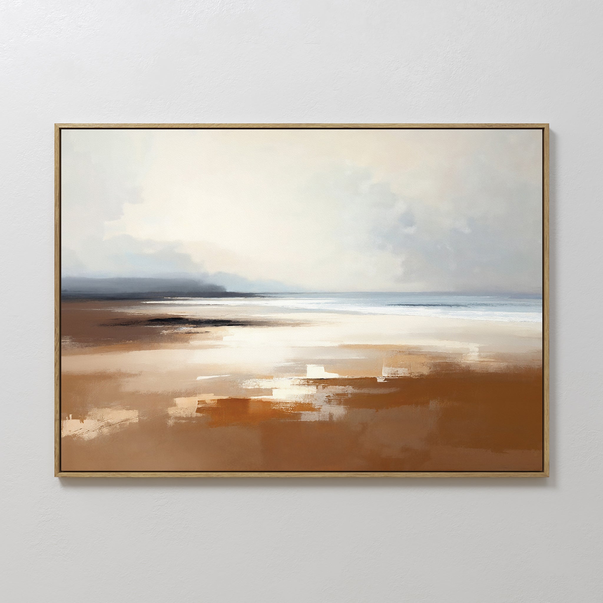 Original hand painted sienna brown beige coastal landscape oil painting canvas wall art, nordic scandinavian elegant luxury minimalist modern living r