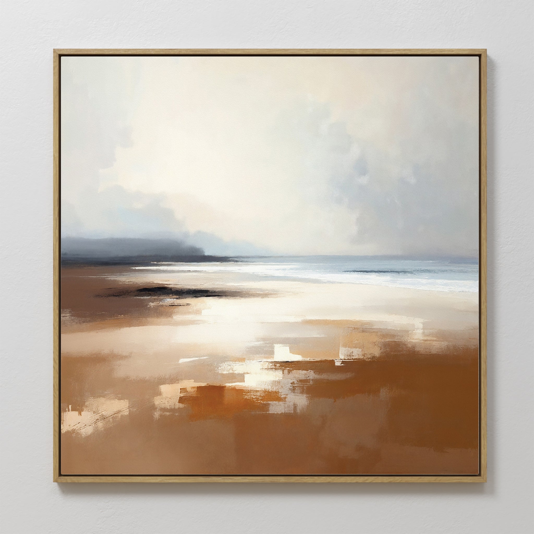 Original hand painted amber brown coastal oil painting canvas wall art, nordic scandinavian elegant luxury modern living room home decor interior desi