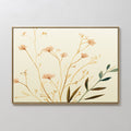 Hand painted original blush pink wildflower oil painting canvas wall art, golden stems green leaves ivory background nordic scandinavian elegant luxur