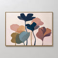 Original hand painted navy blush pink rust teal botanical oil painting canvas wall art, nordic scandinavian elegant luxury modern living room home dec