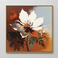 Hand painted original white floral oil painting canvas wall art, warm sienna burnt orange botanical nordic scandinavian elegant luxury modern home dec