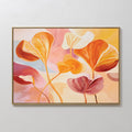 Hand painted original oil painting orange amber burgundy ginkgo botanical canvas wall art, elegant luxury modern scandinavian nordic home decor interi