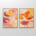 Hand painted original orange amber botanical oil painting canvas wall art set of 2, nordic scandinavian elegant luxury modern living room home decor i