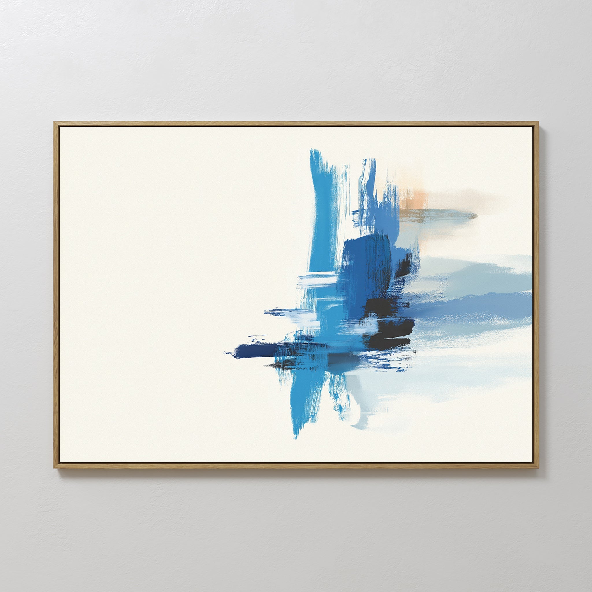 Original hand painted cobalt blue abstract oil painting canvas wall art, nordic scandinavian minimalist elegant luxury coastal modern home decor inter