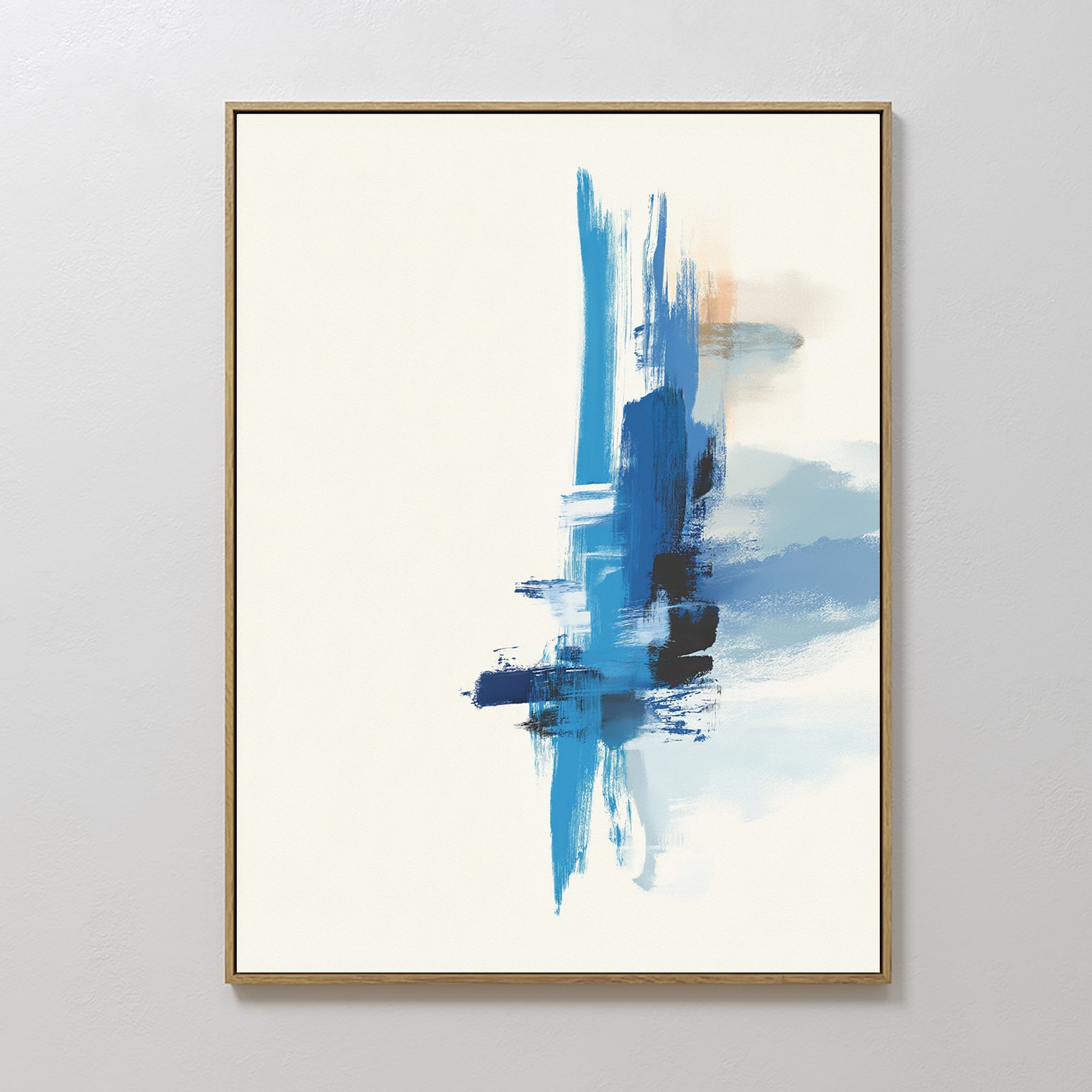 Hand painted original cobalt blue abstract oil painting canvas wall art, bold expressive brushstrokes ivory background nordic scandinavian elegant lux