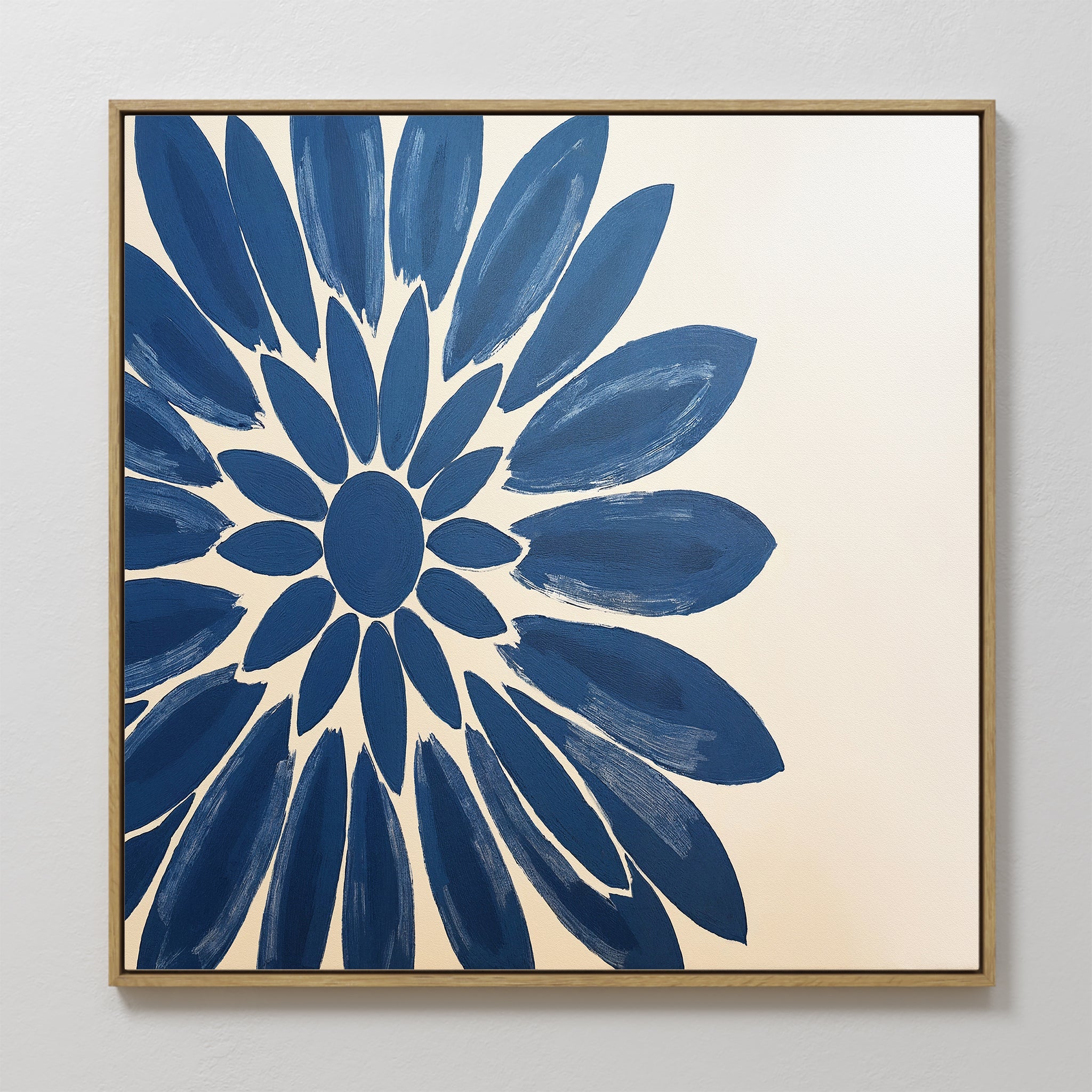 Original hand painted navy blue abstract floral oil painting canvas wall art, nordic scandinavian elegant luxury modern living room home decor interio