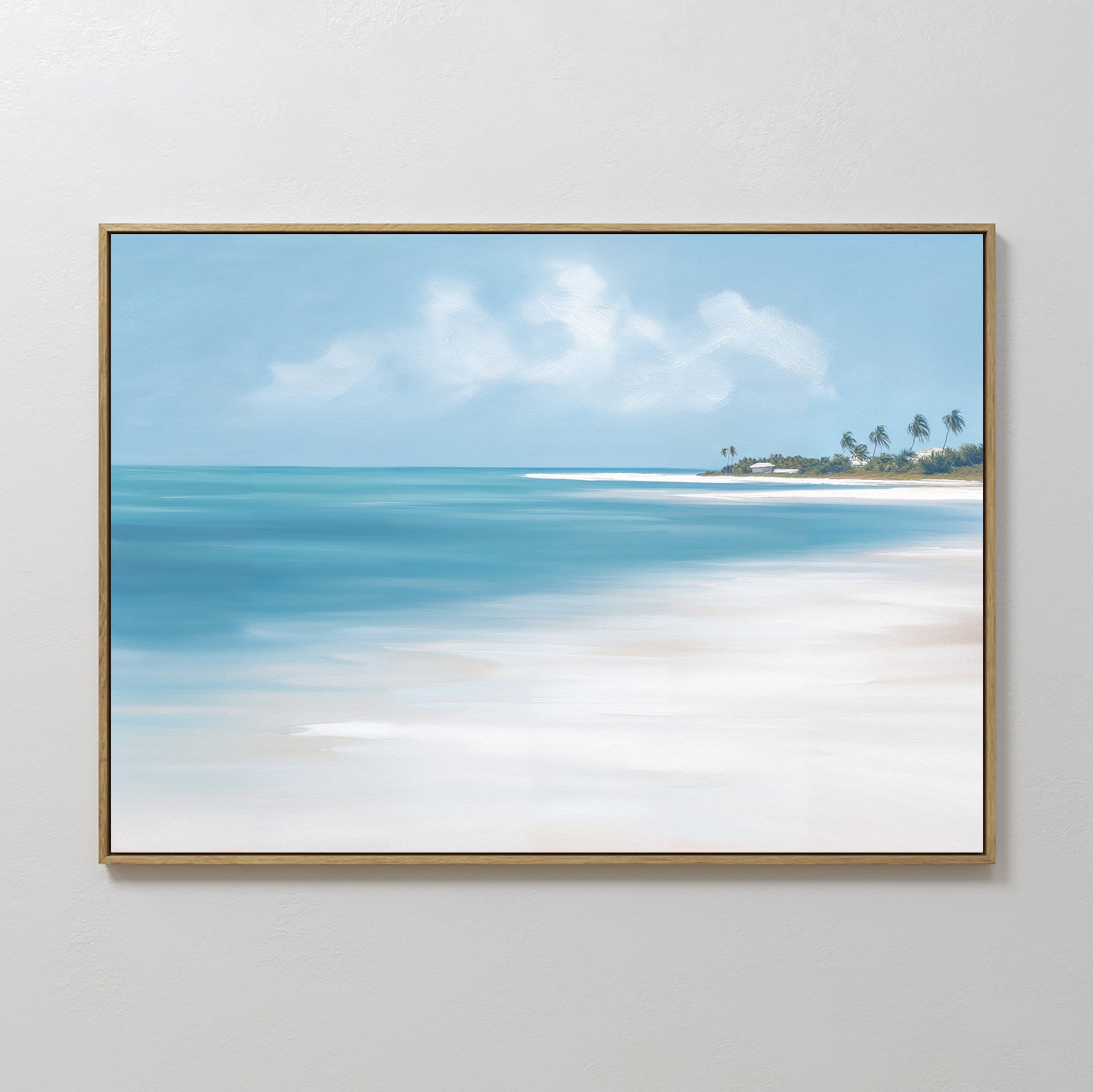 Original hand painted teal blue coastal beach oil painting canvas wall art, nordic scandinavian elegant luxury minimalist modern living room home deco