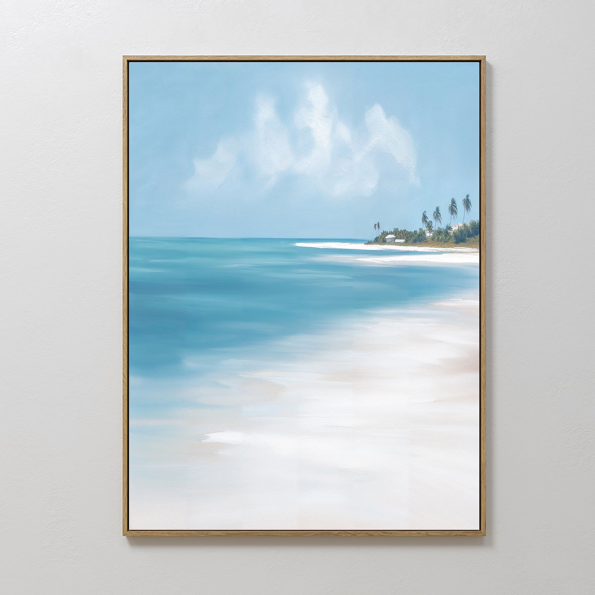 Original hand painted teal blue ocean white sand beach oil painting canvas wall art, nordic scandinavian elegant luxury coastal minimalist modern home