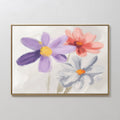Original hand painted purple blush pink grey daisy floral oil painting canvas wall art, nordic scandinavian elegant luxury modern living room home dec