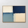 Original hand painted navy blue steel blue cream geometric abstract oil painting canvas wall art, nordic scandinavian elegant luxury modern home decor