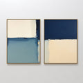 Hand painted original navy blue cream abstract geometric oil painting canvas set of 2, nordic scandinavian elegant luxury minimalist modern living roo