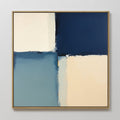 Original hand painted navy blue slate cream geometric abstract oil painting canvas wall art, nordic scandinavian elegant luxury modern living room hom